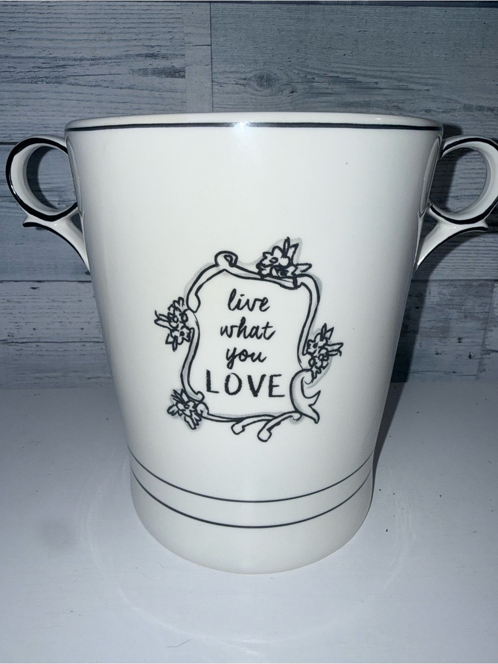 Katie Mandy "Live What You Love" Ceramic Crock / Wine Bucket Planter Utensil